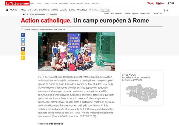 Action catholique. Un camp européen à Rome - Le Télégramme