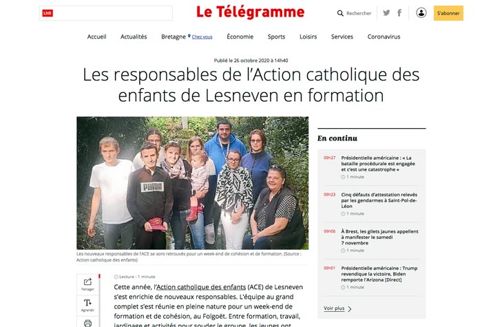 Article Télégramme - L'action Catholique des enfants dans la presse